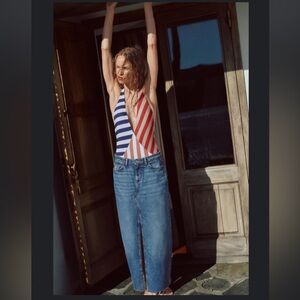 Zara slit denim midi skirt